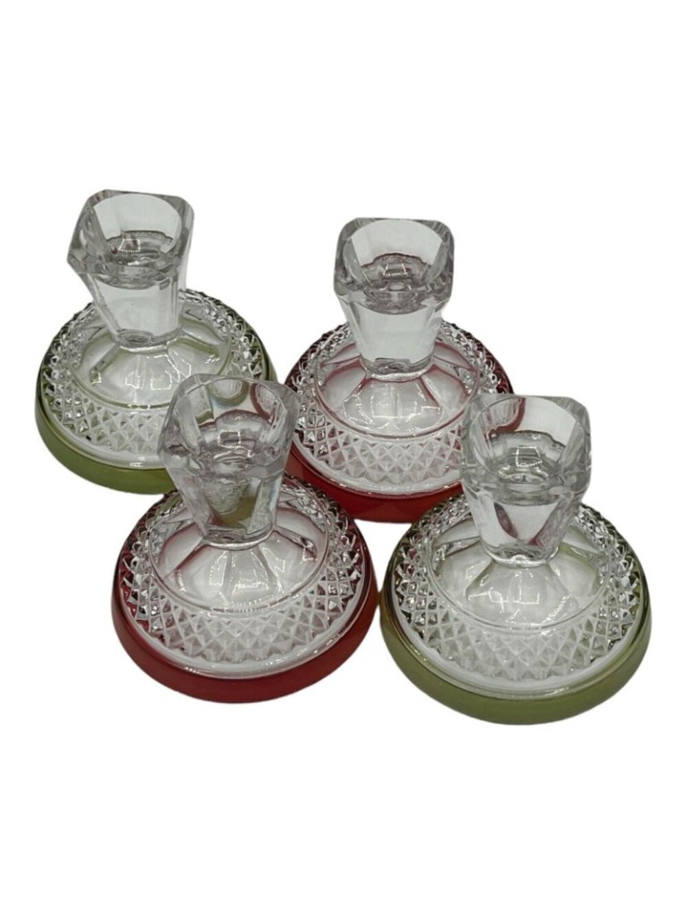 Clear Glass Sherbet Cups Red Green Rim Pedestal Dessert Bowls Set - Picture 5 of 9